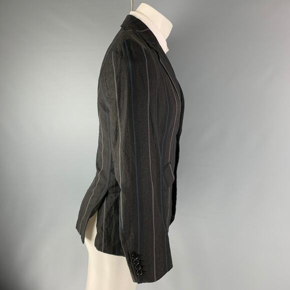 COMME des GARCONS Chest Size S Grey Charcoal Stripe Wool / Linen Sport Coat - Picture 3 of 6